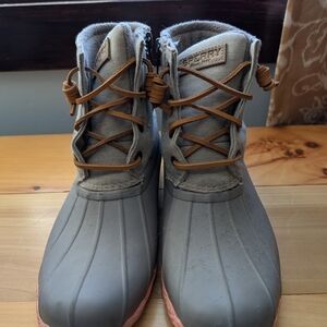 Sperry Gray Duck Boots with Tan Laces